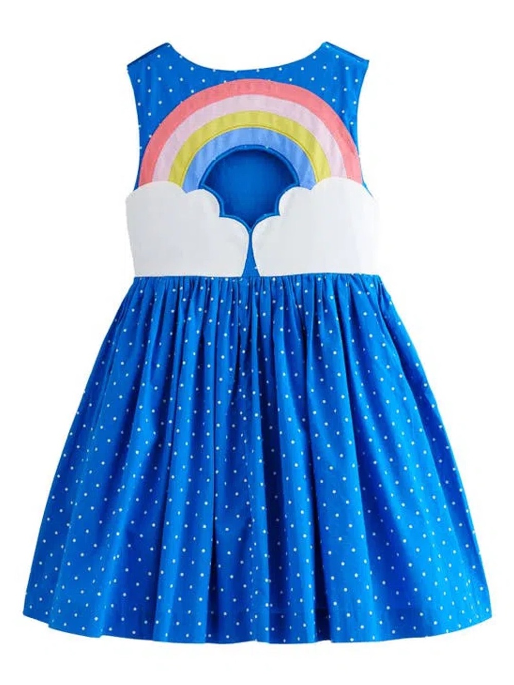 Mini Boden Blue Polka Dot Rainbow Cloud Dress